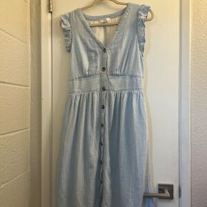 Time and Tru Sky Blue Button-Down Midi Dress